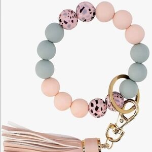 Stylish Pink and Gray Beaded Keychain Bracele
